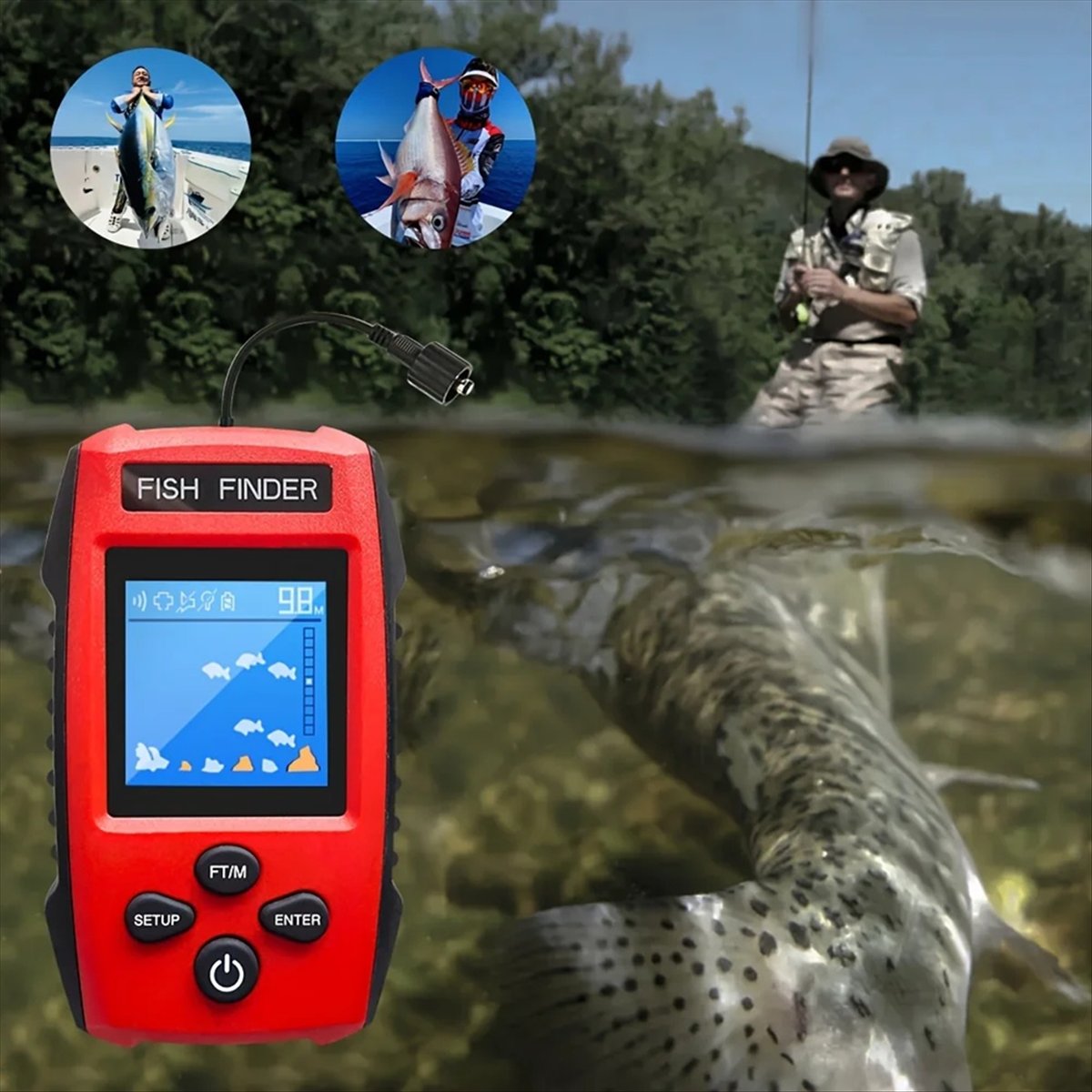 Fishing Boat Depth Finder - Buscador de peces LCD a color,
